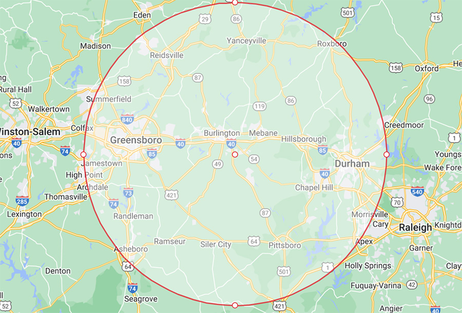 Payne Oil Company North Carolina NC service area map